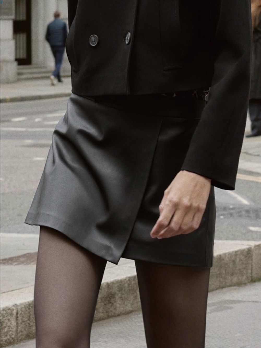 Zara Black Faux Leather Wrap Skort - Women
